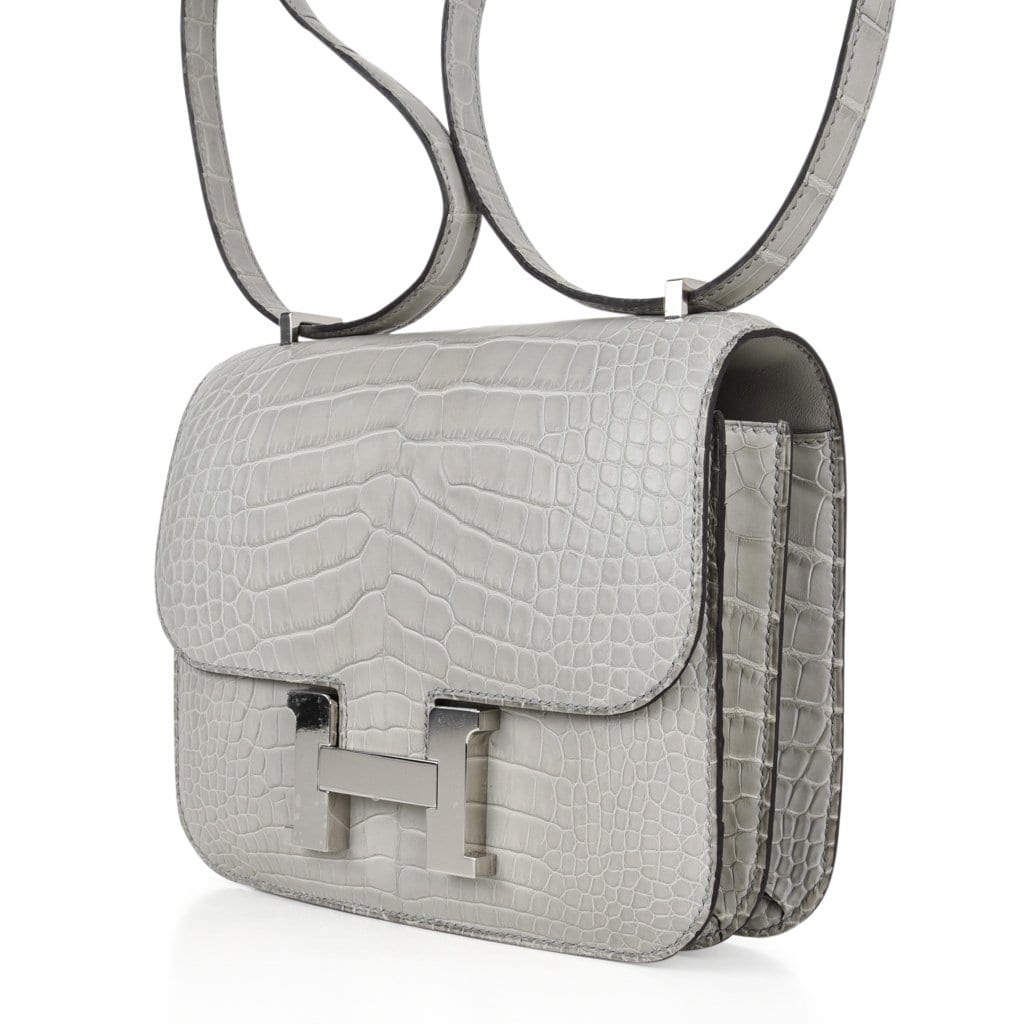 Mini Constance Bag 18 Gris Perle Matte Alligator with Palladium Hardware