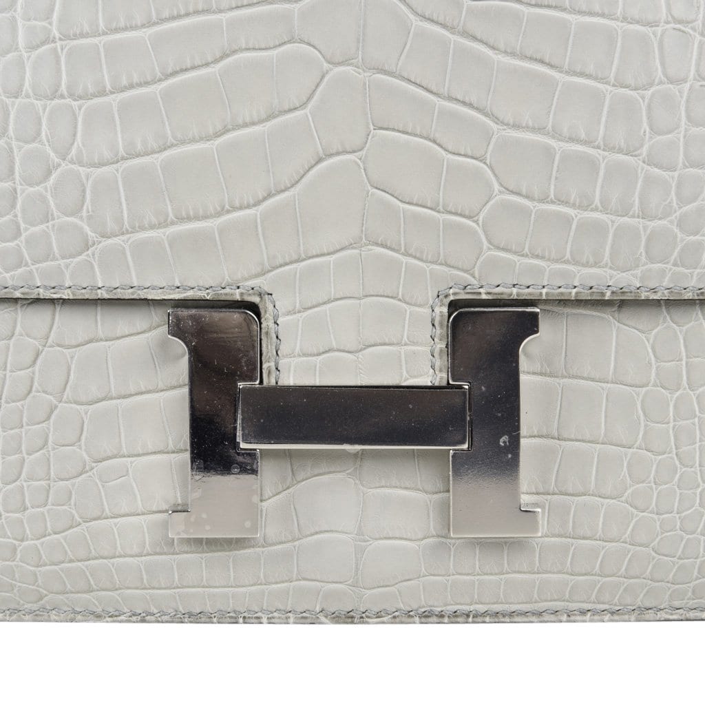 Mini Constance Bag 18 Gris Perle Matte Alligator with Palladium Hardware