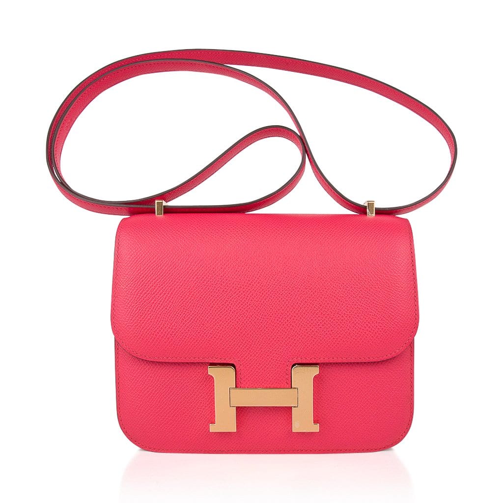 Mini Constance 18 Bag Rose Extreme Epsom Leather with Gold Hardware