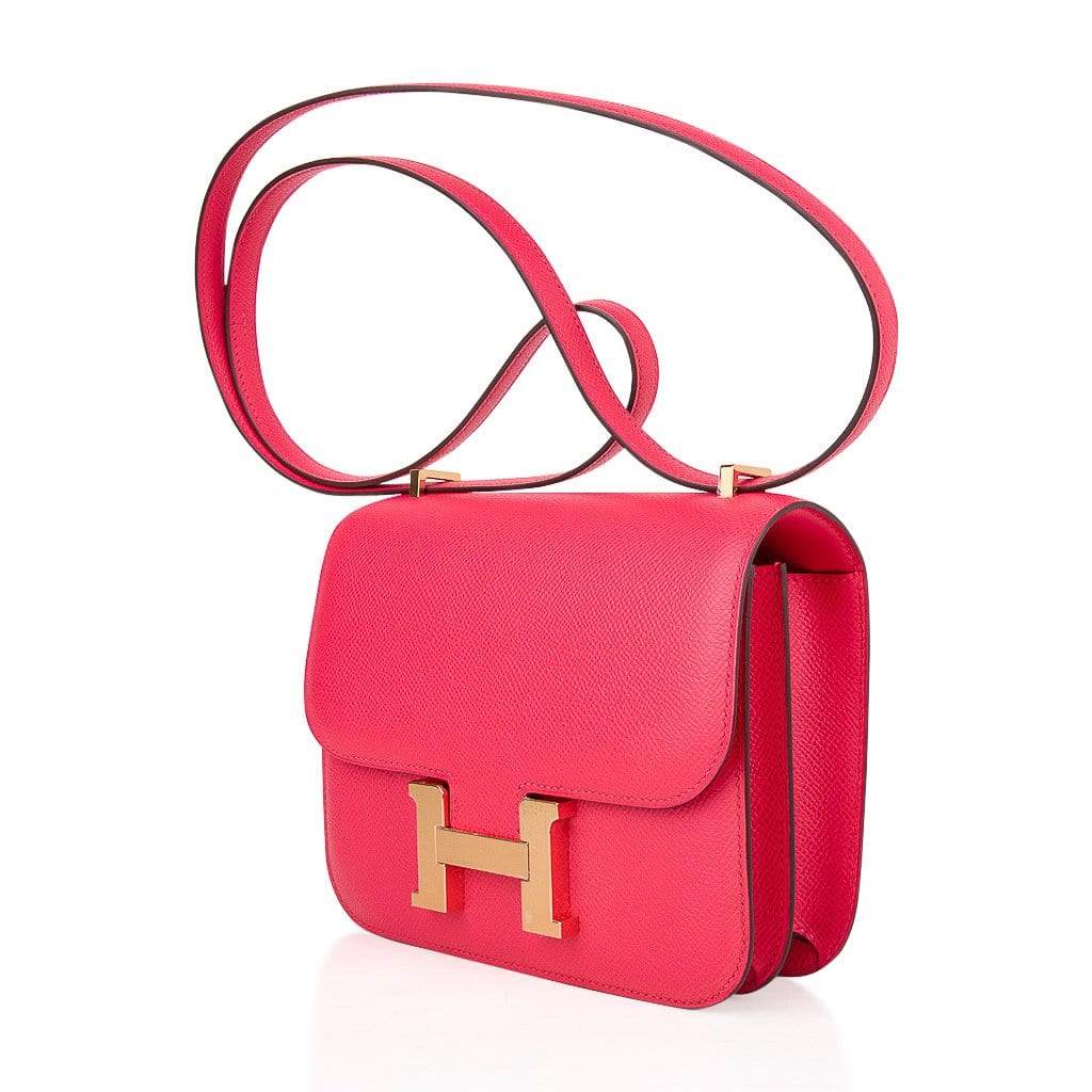 Mini Constance 18 Bag Rose Extreme Epsom Leather with Gold Hardware