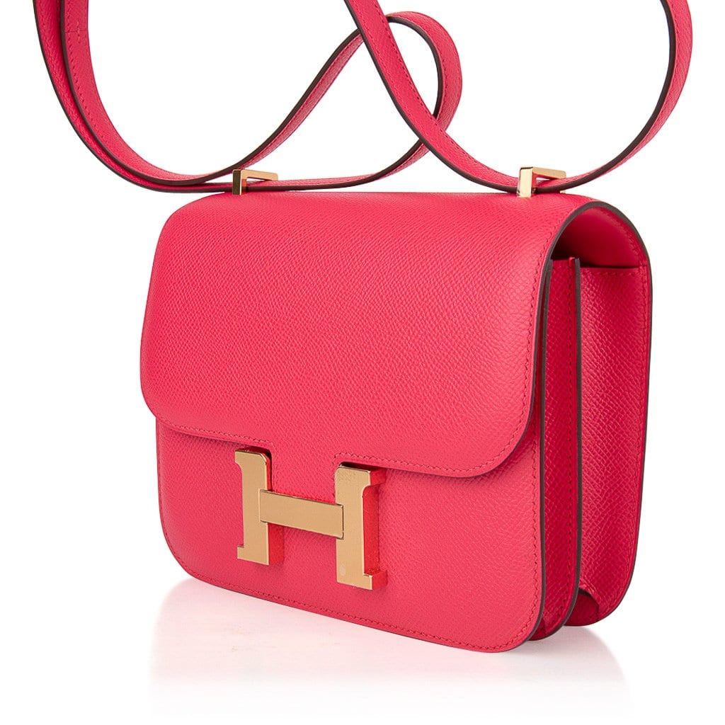 Mini Constance 18 Bag Rose Extreme Epsom Leather with Gold Hardware