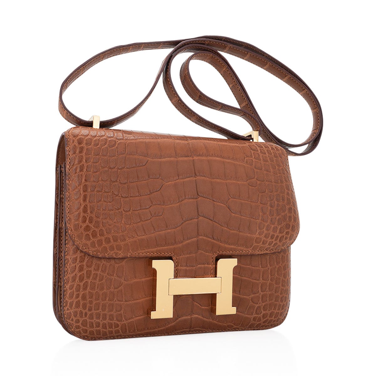 Mini Constance 18 Mirror Bag Gold Matte Alligator with Gold Hardware