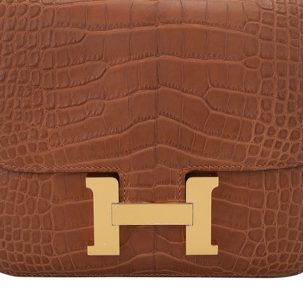 Mini Constance 18 Mirror Bag Gold Matte Alligator with Gold Hardware