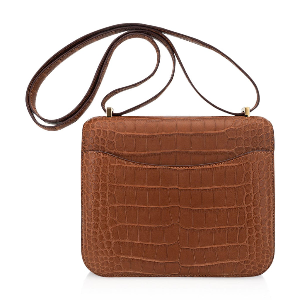 Mini Constance 18 Mirror Bag Gold Matte Alligator with Gold Hardware