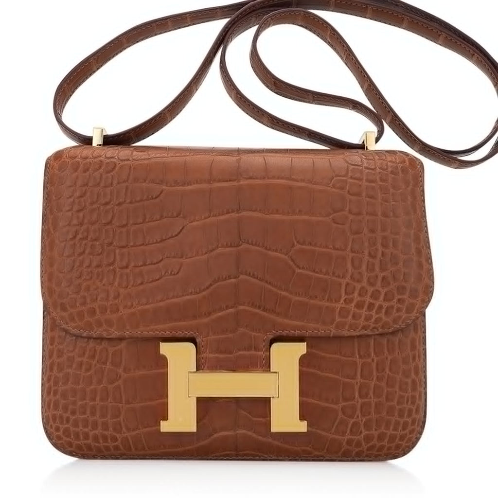 Mini Constance 18 Mirror Bag Gold Matte Alligator with Gold Hardware