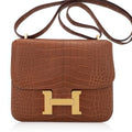 Mini Constance 18 Mirror Bag Gold Matte Alligator with Gold Hardware
