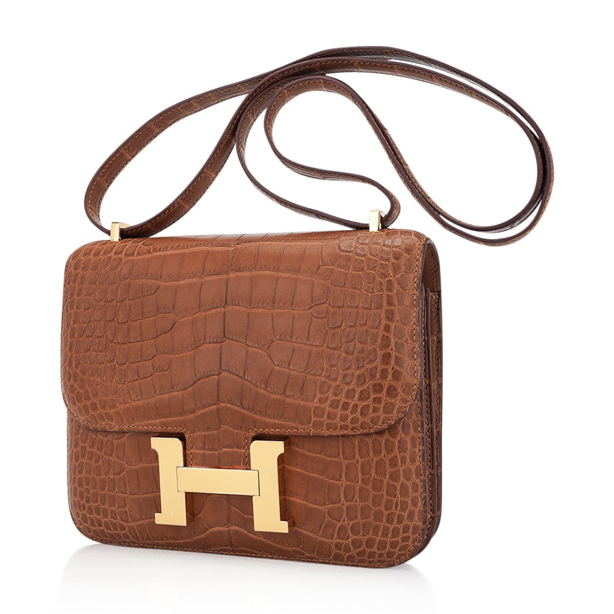 Mini Constance 18 Mirror Bag Gold Matte Alligator with Gold Hardware