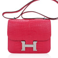 Mini Constance 18 Rose Extreme Matte Alligator Bag with Palladium Hardware