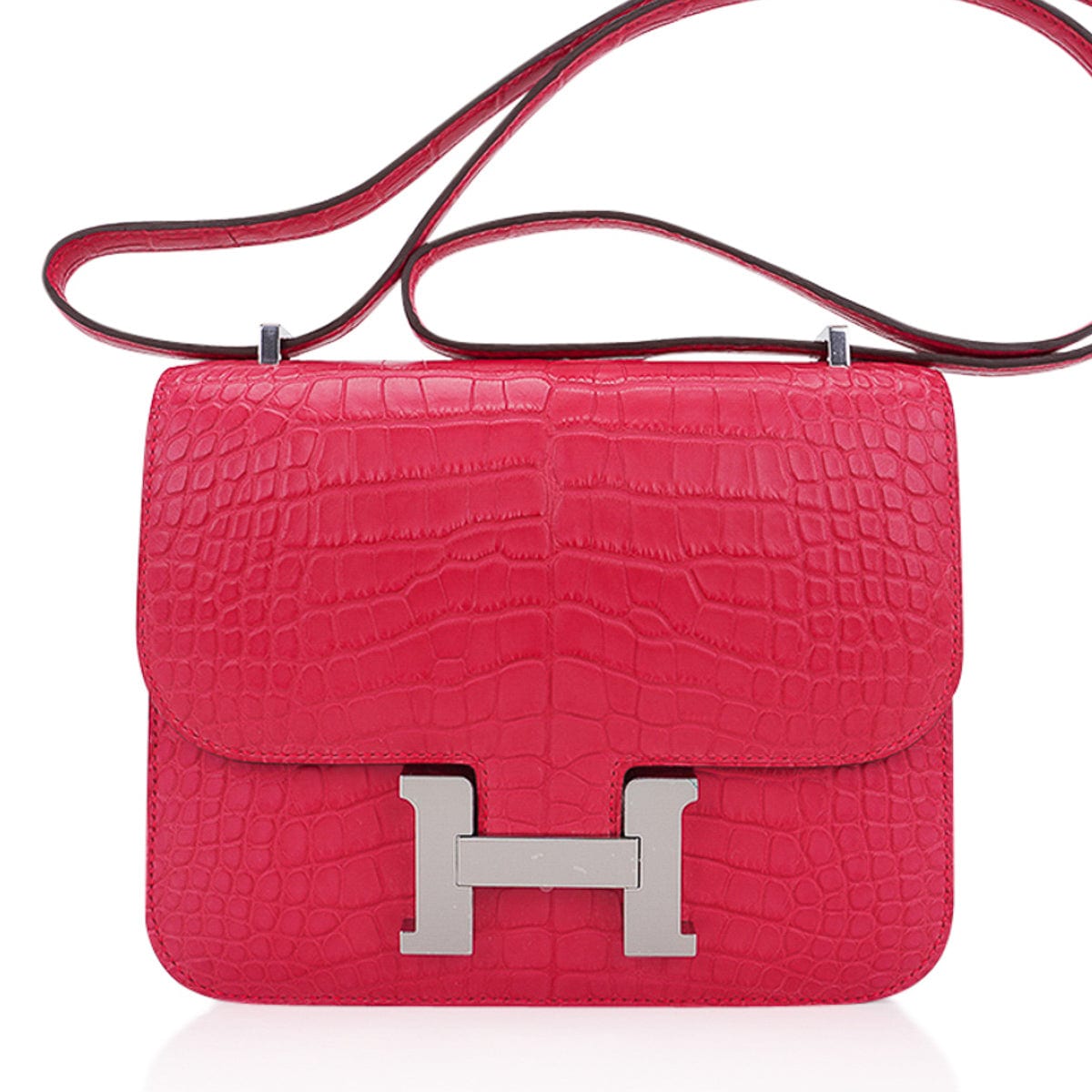 Mini Constance 18 Rose Extreme Matte Alligator Bag with Palladium Hardware