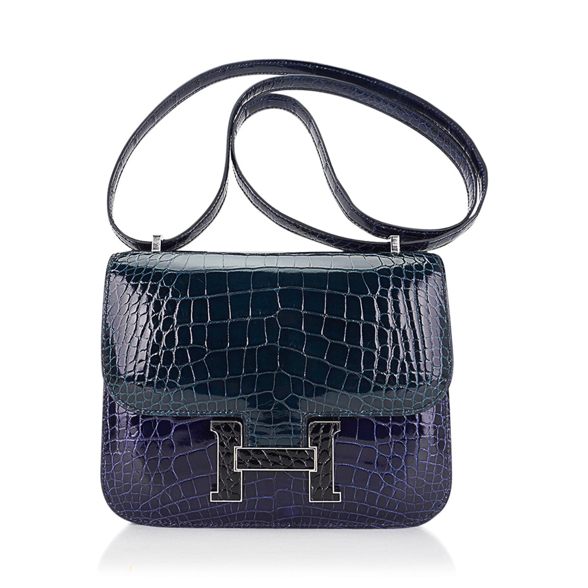 Mini Constance 18 Bag Tri-Color Blue Sapphire, Vert Rousseau, & Black Alligator with Palladium Hardware