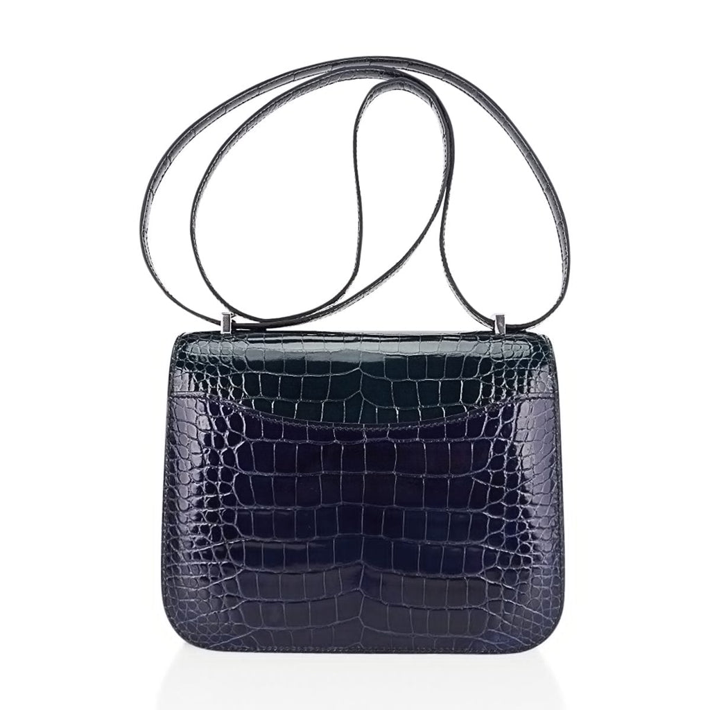 Mini Constance 18 Bag Tri-Color Blue Sapphire, Vert Rousseau, & Black Alligator with Palladium Hardware