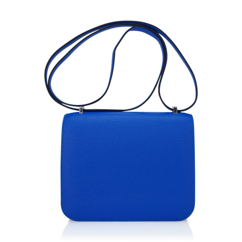 Verso Mini Constance 18 Bag Bleu Hydra and Deep Bleu Chevre Leather with Palladium Hardware