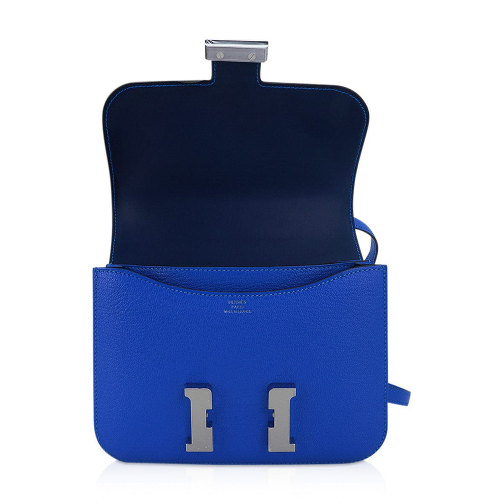Verso Mini Constance 18 Bag Bleu Hydra and Deep Bleu Chevre Leather with Palladium Hardware
