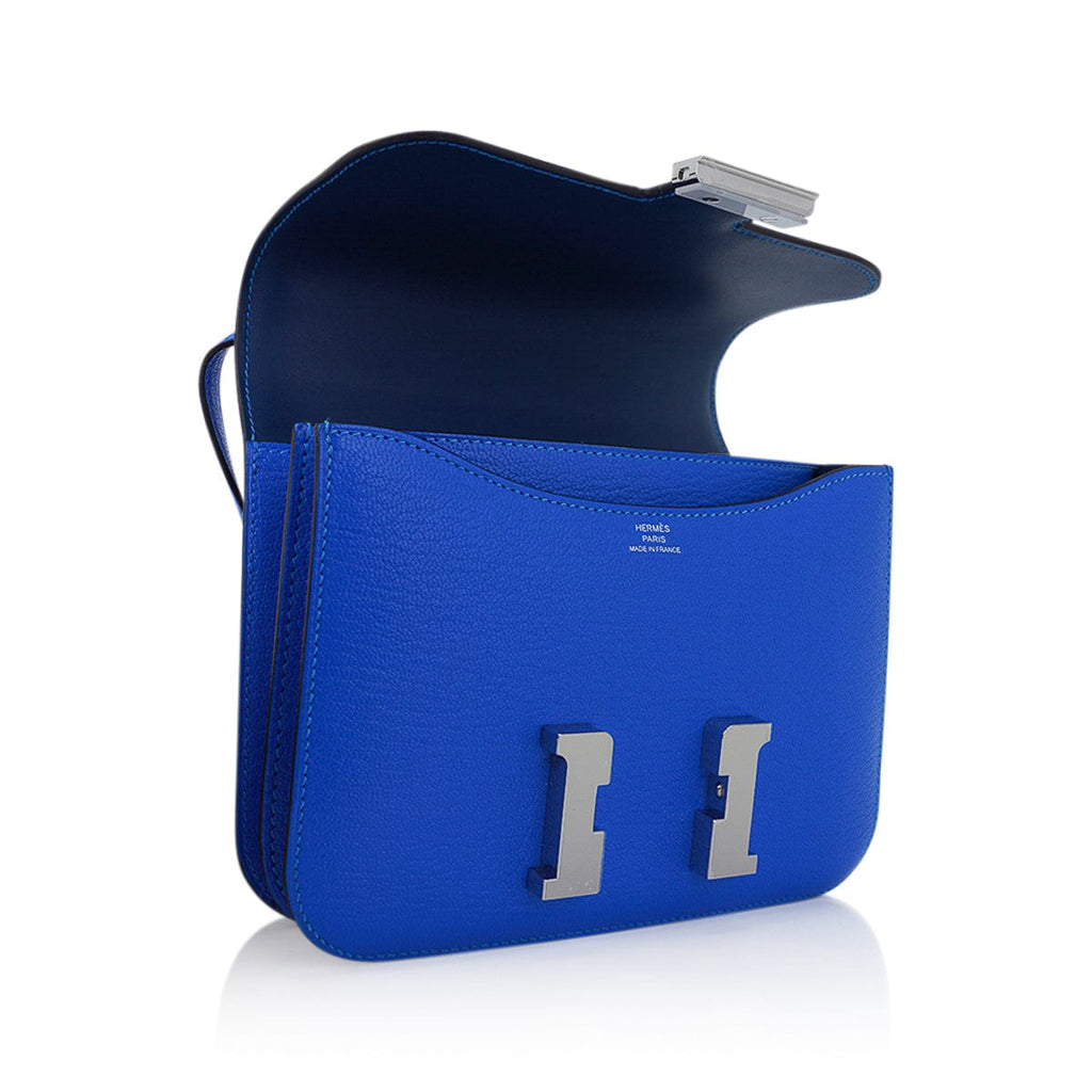 Verso Mini Constance 18 Bag Bleu Hydra and Deep Bleu Chevre Leather with Palladium Hardware