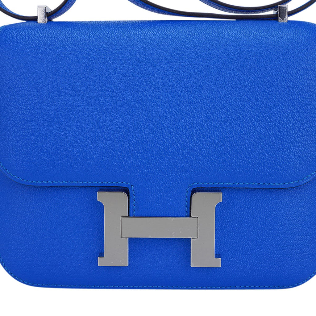 Verso Mini Constance 18 Bag Bleu Hydra and Deep Bleu Chevre Leather with Palladium Hardware