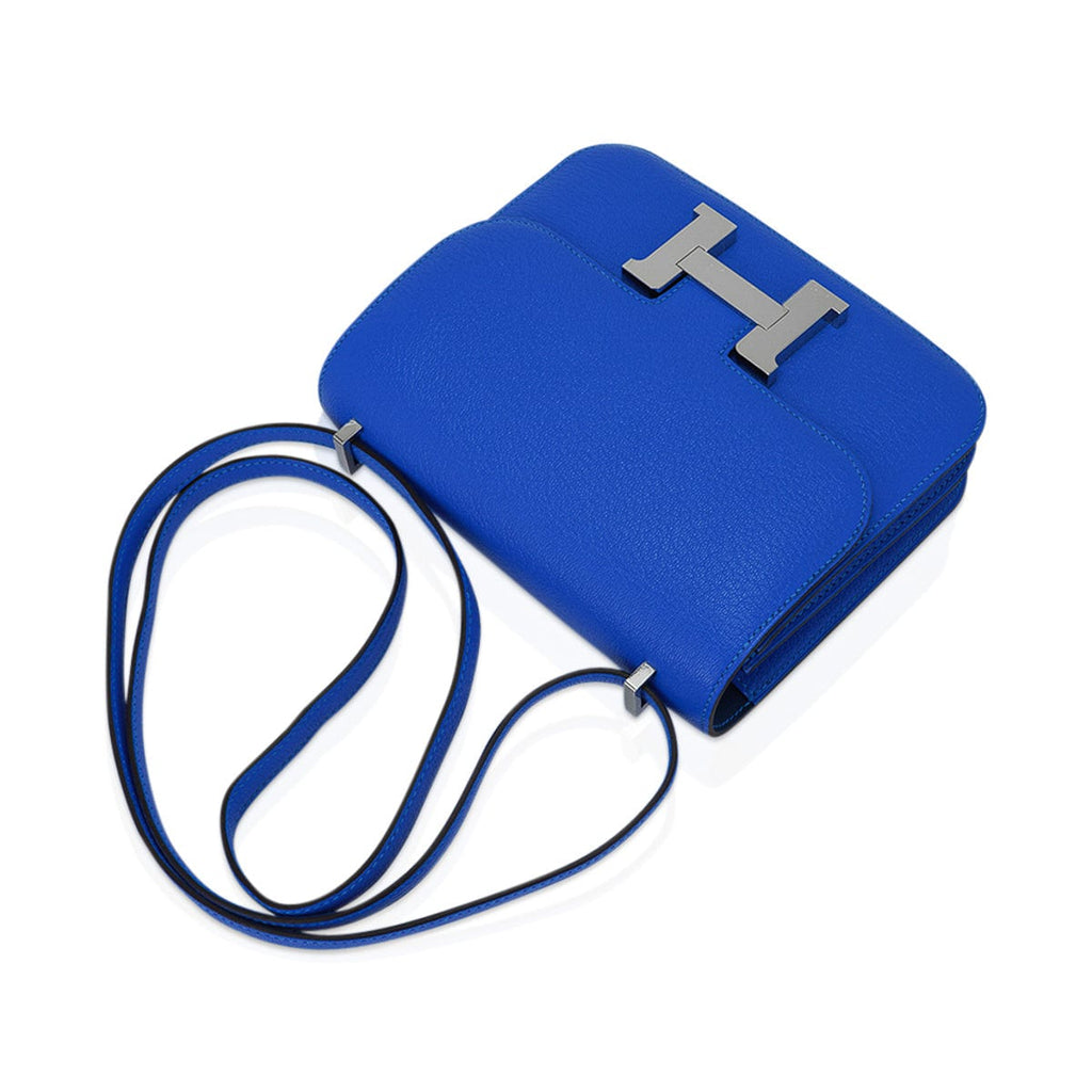 Verso Mini Constance 18 Bag Bleu Hydra and Deep Bleu Chevre Leather with Palladium Hardware