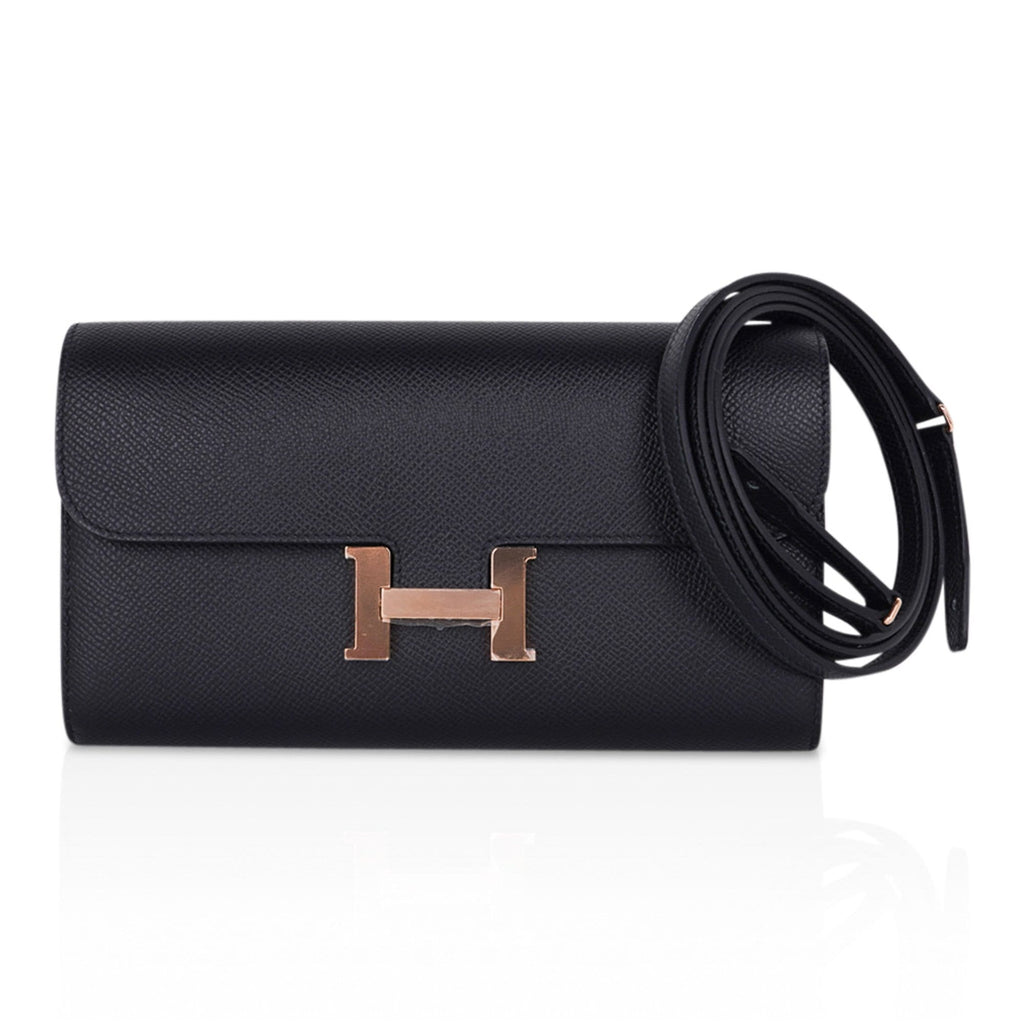 Constance Long To Go Wallet Black Rose Gold Hardware Epsom New w/ Box