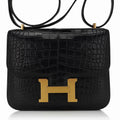 Mini Constance 18 Bag Black Matte Alligator with Gold Hardware and Mirror
