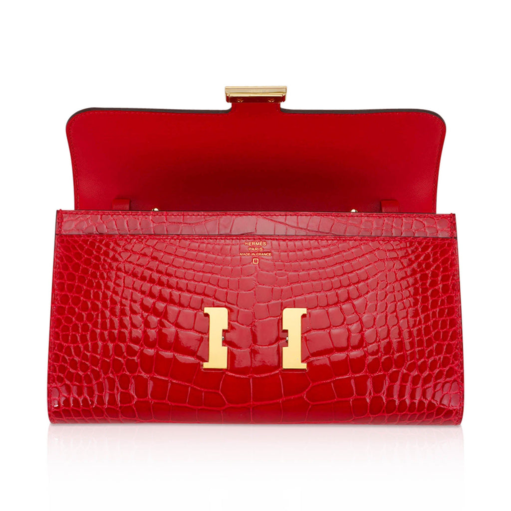 Constance Long To Go Wallet Lipstick Red Braise Alligator with Gold Hardware