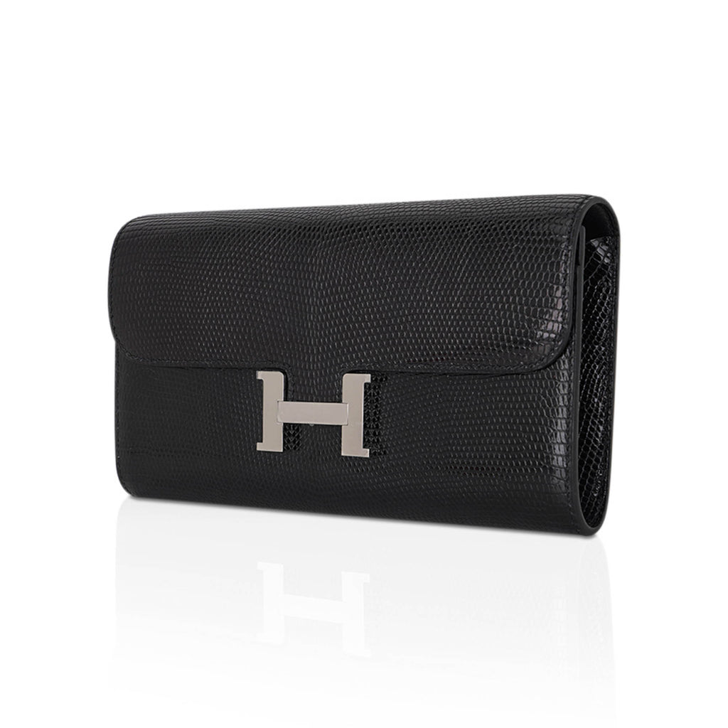 Constance Long To Go Wallet Black Lizard with Palladium Hardware