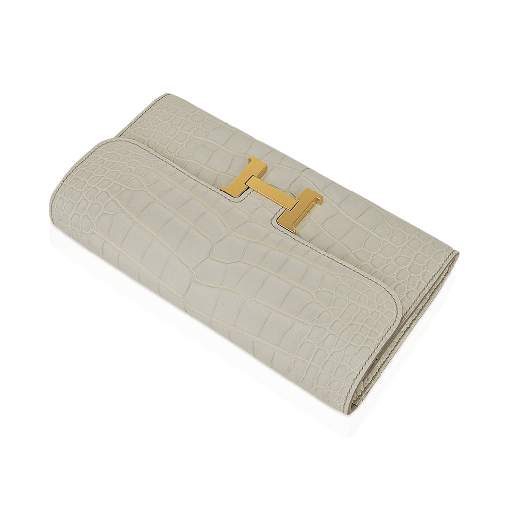 Constance Long To Go Wallet Beton Matte Alligator with Gold Hardware