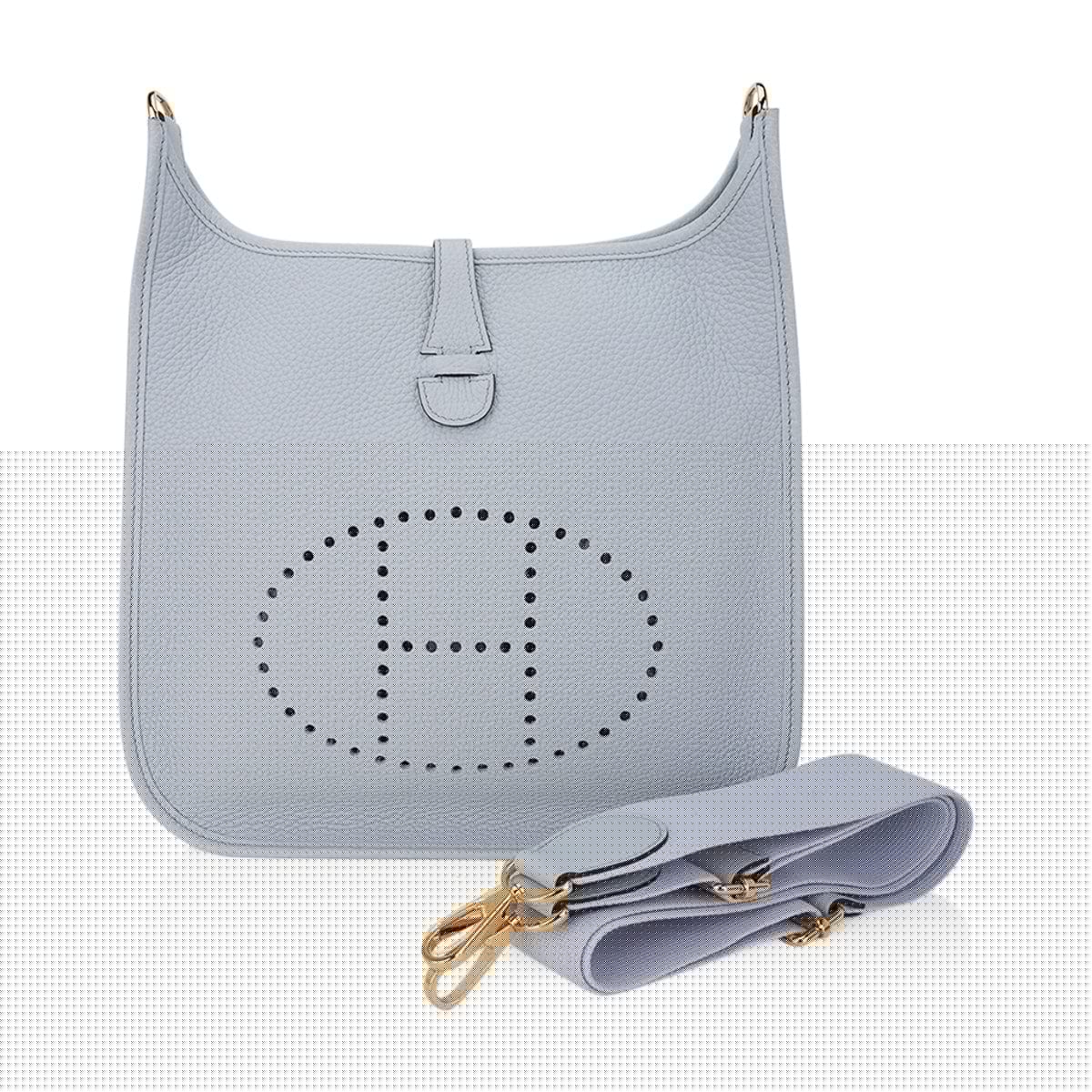 Evelyne PM Bag Blue Pale Clemence Leather with Gold Hardware