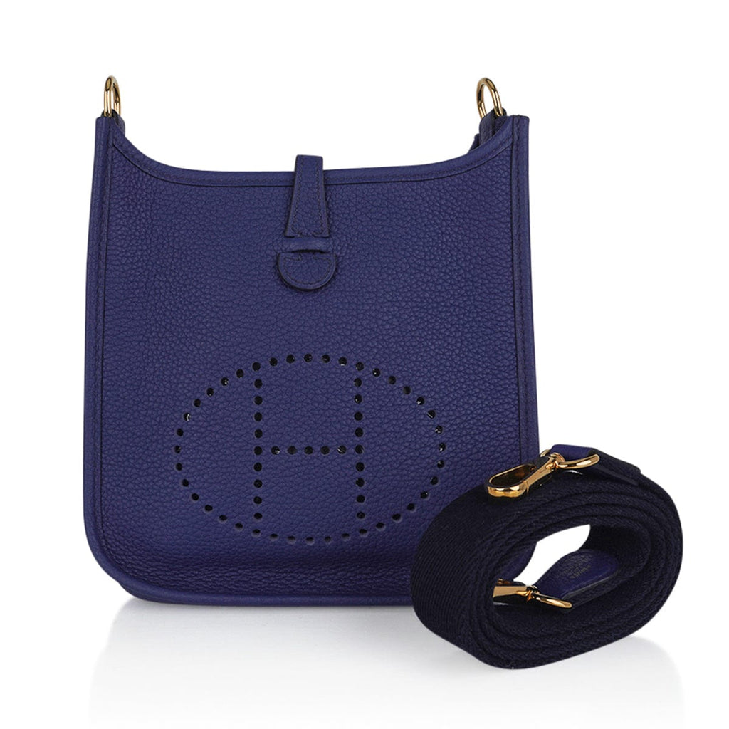 Hermes TPM Evelyne Mini Bag Blue Sapphire Blue Indigo Strap Clemence Leather with Gold Hardware