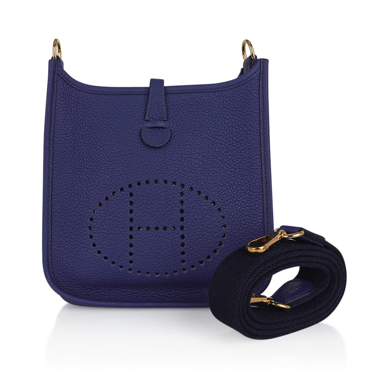 Hermes TPM Evelyne Mini Bag Blue Sapphire Blue Indigo Strap Clemence Leather with Gold Hardware
