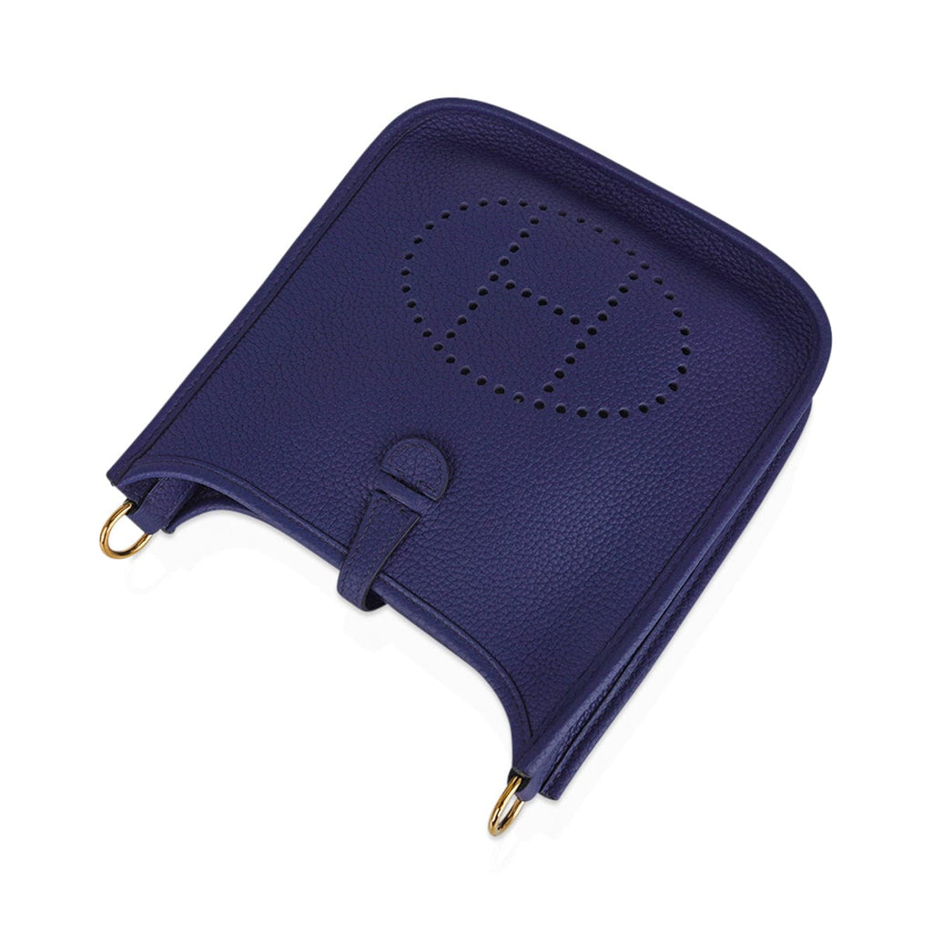 Hermes TPM Evelyne Mini Bag Blue Sapphire Blue Indigo Strap Clemence Leather with Gold Hardware