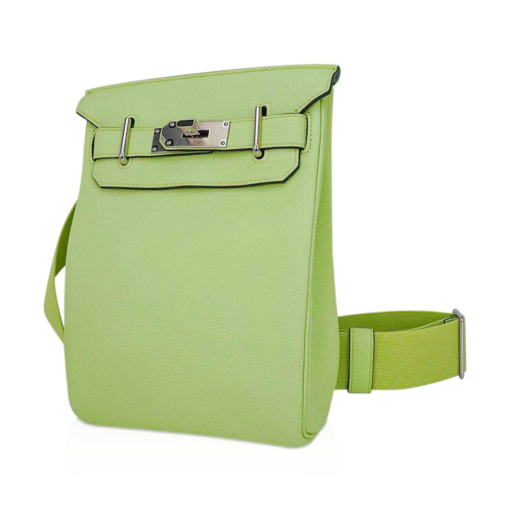Hac a Dos PM Backpack Vert Absinthe Togo Leather with Palladium Hardware