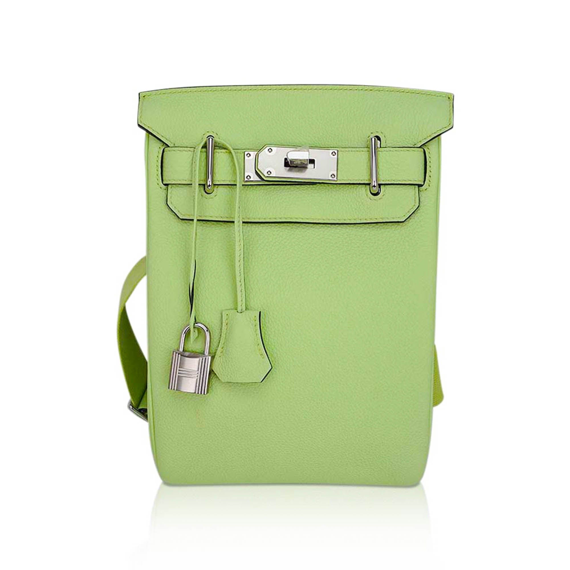 Hac a Dos PM Backpack Vert Absinthe Togo Leather with Palladium Hardware