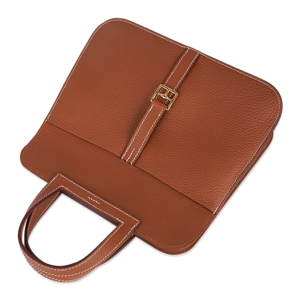 Halzan 25 Bag Gold w/ Gold Hardware Clemence Leather New w/Box