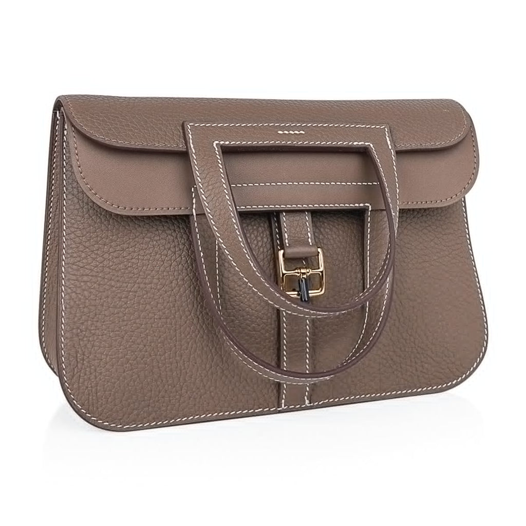 Halzan 25 Etoupe Bag Gold Hardware Clemence Leather