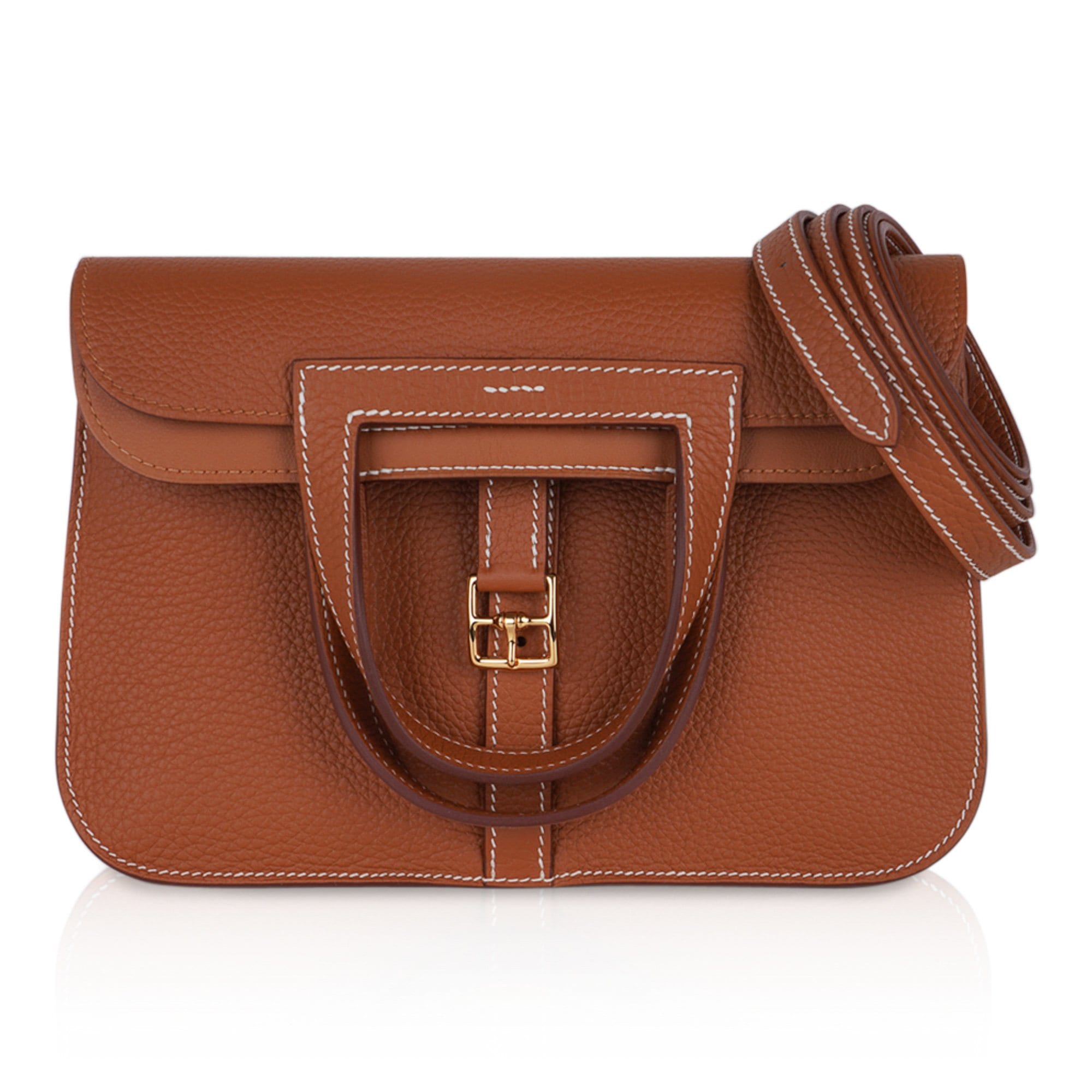 Halzan 25 Bag Gold w/ Gold Hardware Clemence Leather New w/Box