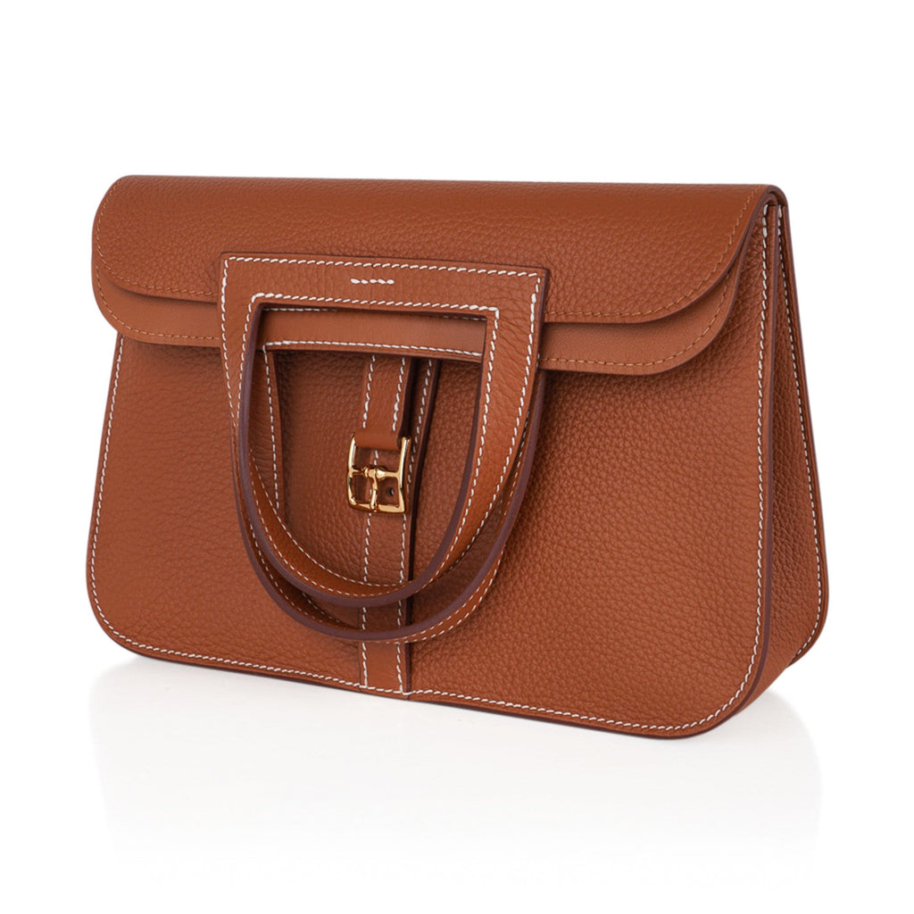 Halzan 25 Bag Gold w/ Gold Hardware Clemence Leather New w/Box