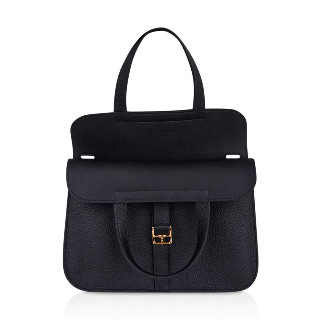 Halzan 25 Bag Black Gold Hardware Clemence Leather New w/Box