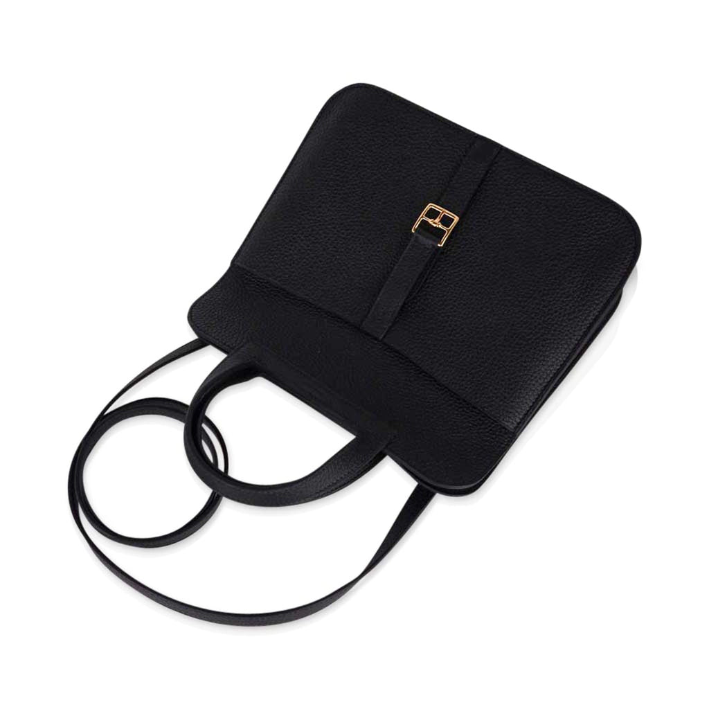 Halzan 25 Bag Black Gold Hardware Clemence Leather New w/Box