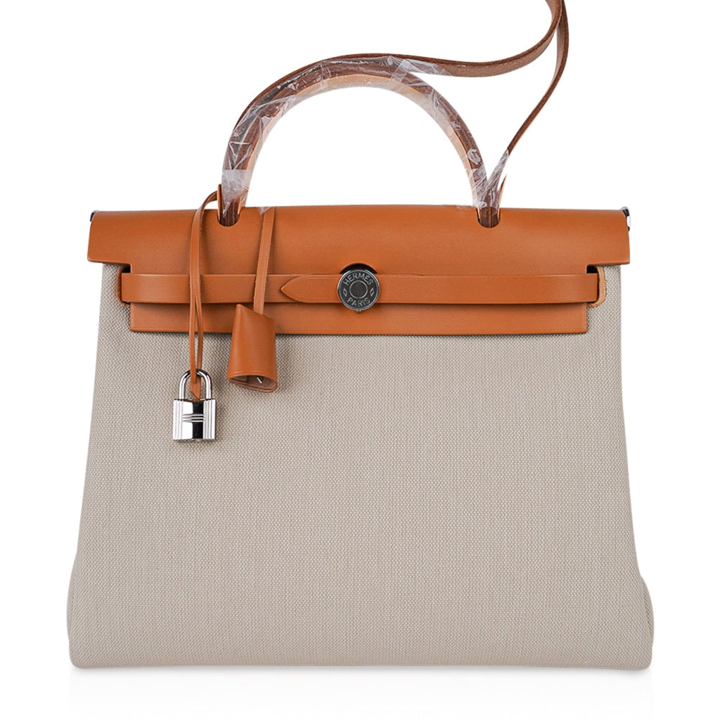 Herbag Zip 31 Bag Beton Toile Militaire / Natural Sable Leather Palladium New w/Box