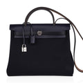 Herbag Zip 31 Bag Black Canvas & Blue Indigo Vache Hunter Leather with Palladium Hardware