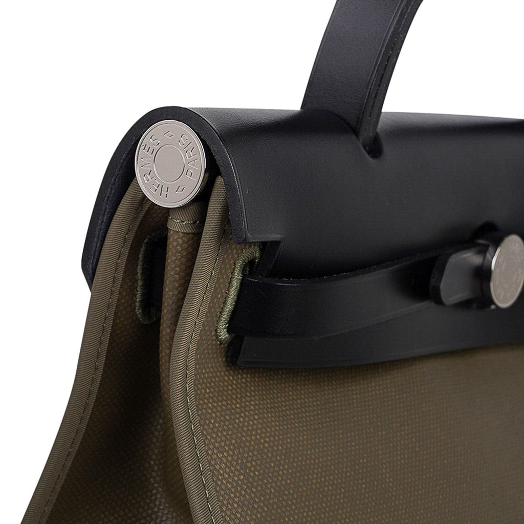 Herbag Zip 31 Bag Retourne Khaki Berline & Black Leather with Palladium Hardware