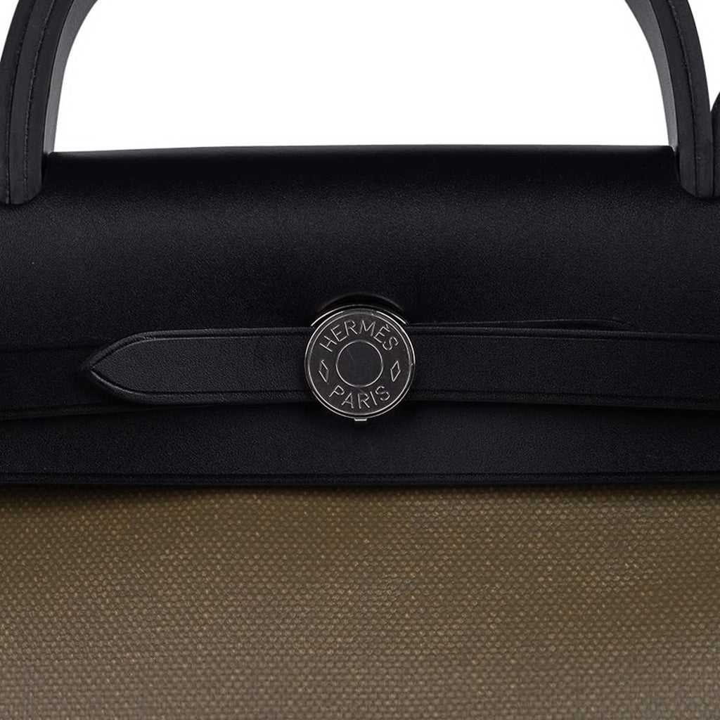 Herbag Zip 31 Bag Retourne Khaki Berline & Black Leather with Palladium Hardware