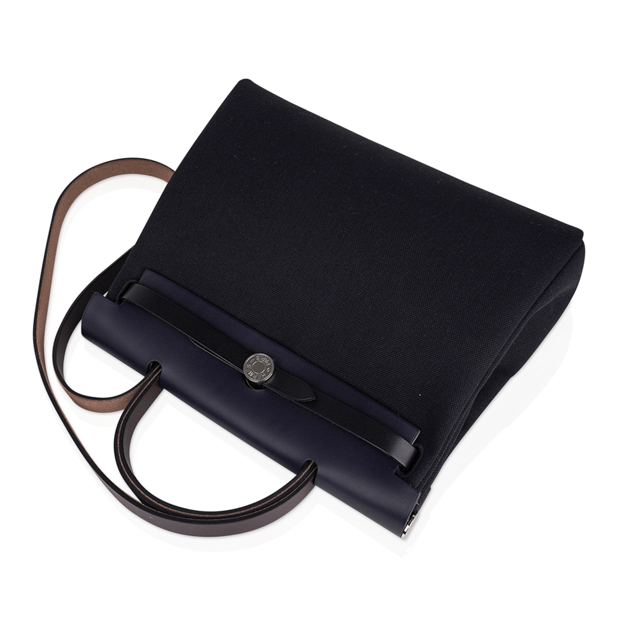 Herbag Zip 31 Bag Black Canvas & Blue Indigo Vache Hunter Leather with Palladium Hardware