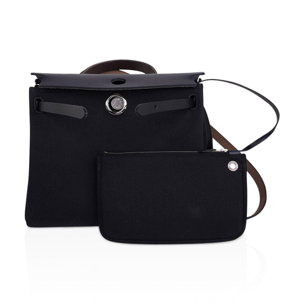 Herbag Zip 31 Bag Black Canvas & Blue Indigo Vache Hunter Leather with Palladium Hardware