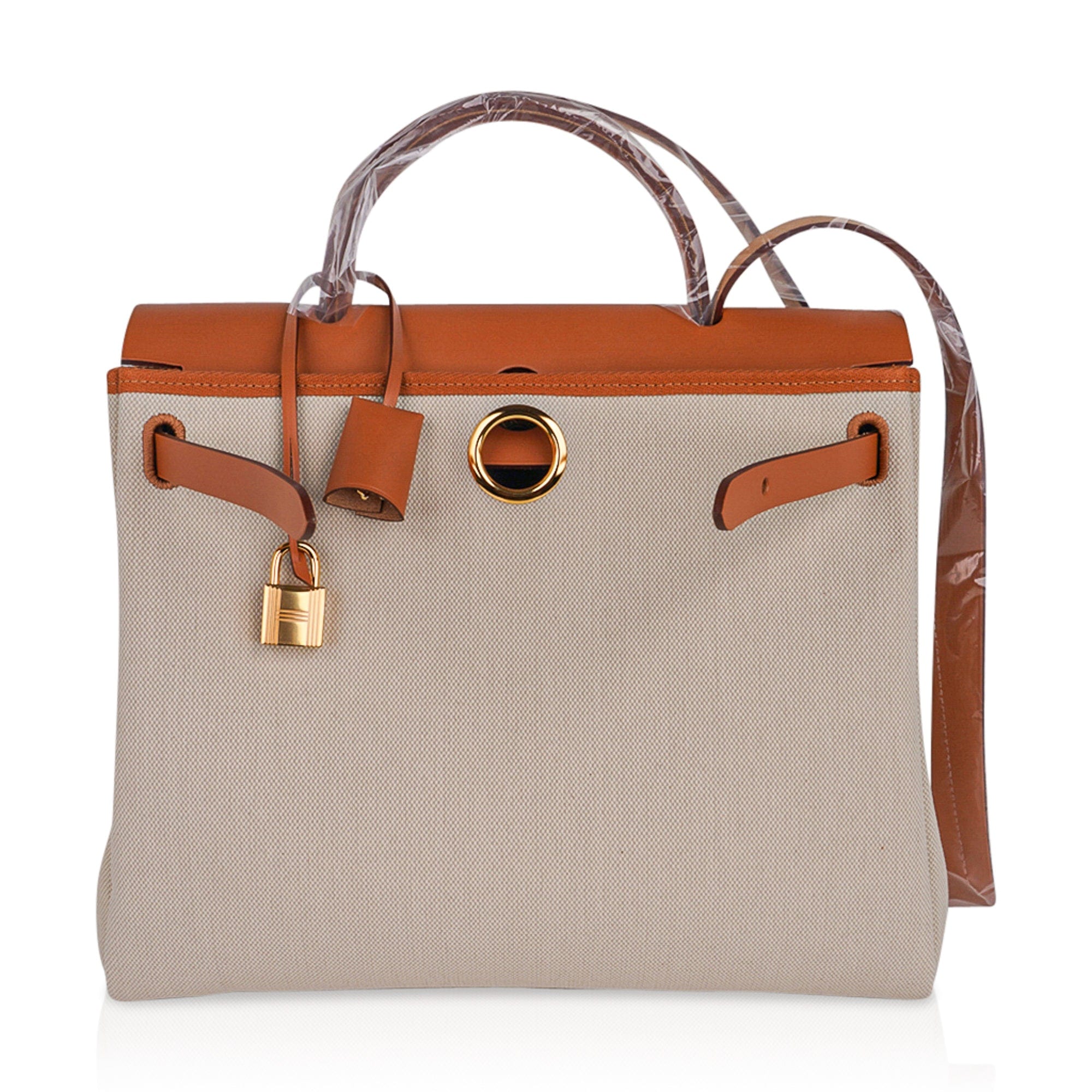 Herbag Zip Retourne 31 Bag Beton Toile Militaire / Natural Sable Leather Gold Hardware