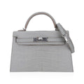 Limited Edition Mini Kelly 20 Sellier Matte Gris Perle Alligator Bag Palladium Hardware