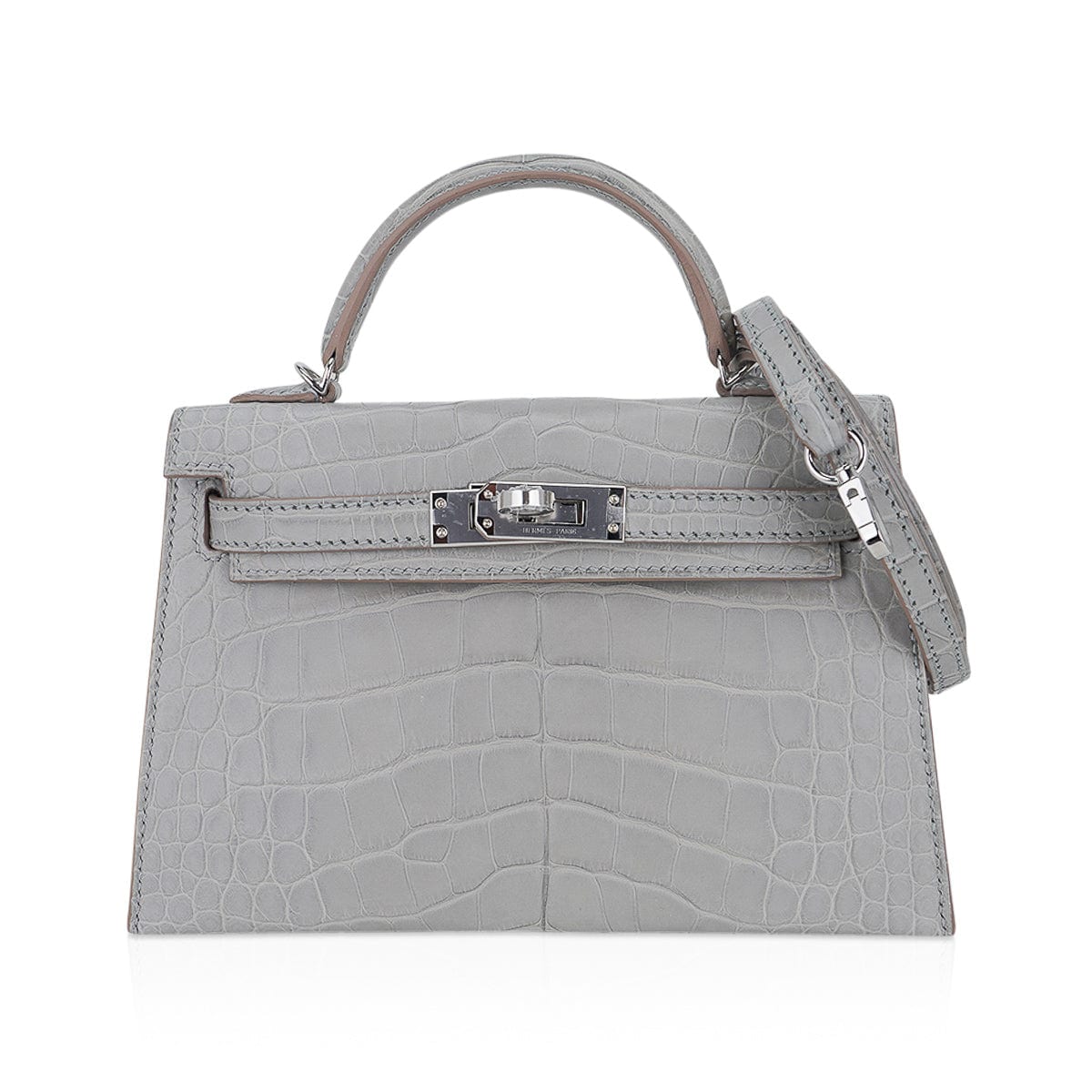 Limited Edition Mini Kelly 20 Sellier Matte Gris Perle Alligator Bag Palladium Hardware
