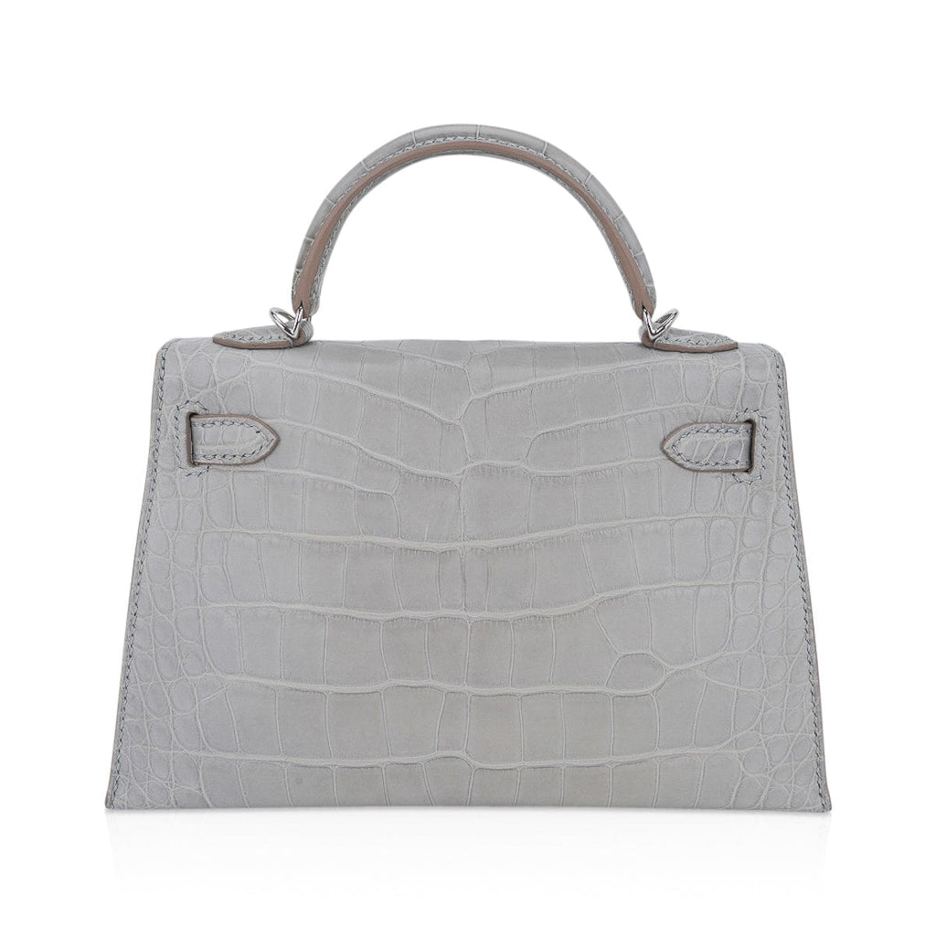 Limited Edition Mini Kelly 20 Sellier Matte Gris Perle Alligator Bag Palladium Hardware