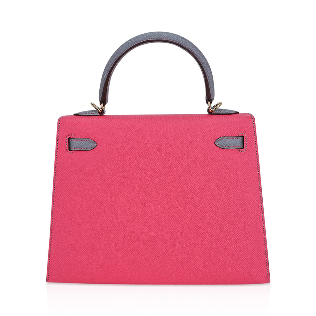 Kelly Sellier 25 HSS Bag Rose Azalee/Gris Mouette Leather Permabrass