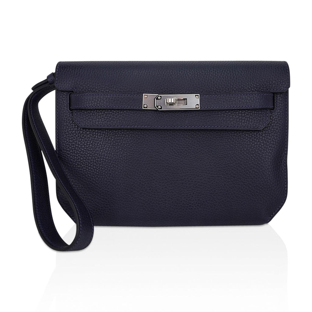Kelly Depeches 25 Pouch Blue Ocean Galop D’Vache Leather with Palladium Hardware