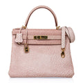 Kelly 28 Pink Dalmation Buffalo Skipper Leather Bag Gold Hardware
